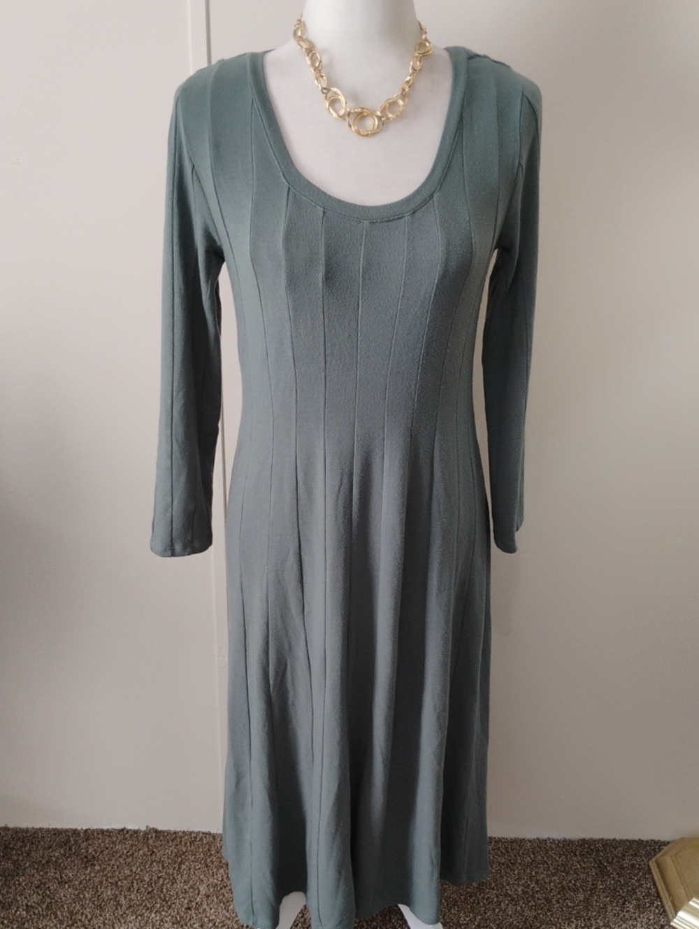 Soft Surroundings Sage Green Long Sleeve Scoop Neck Midi Dress